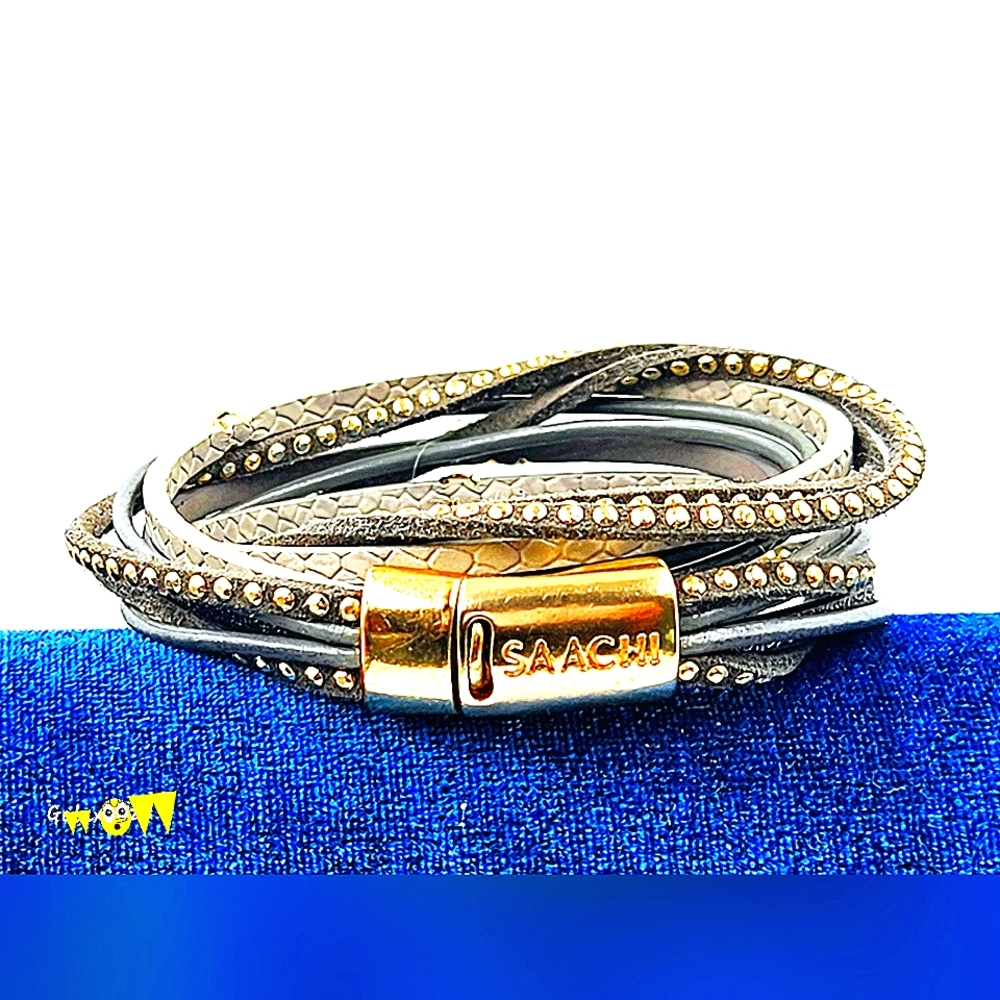 Saachi Leather Rhinestone Cuff - Picture 2 of 10